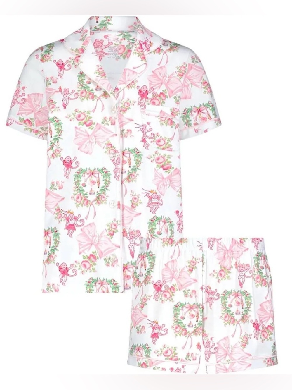 Roller Rabbit X LoveShackFancy Pink Beaux Christmas Polo Pajamas Size Large